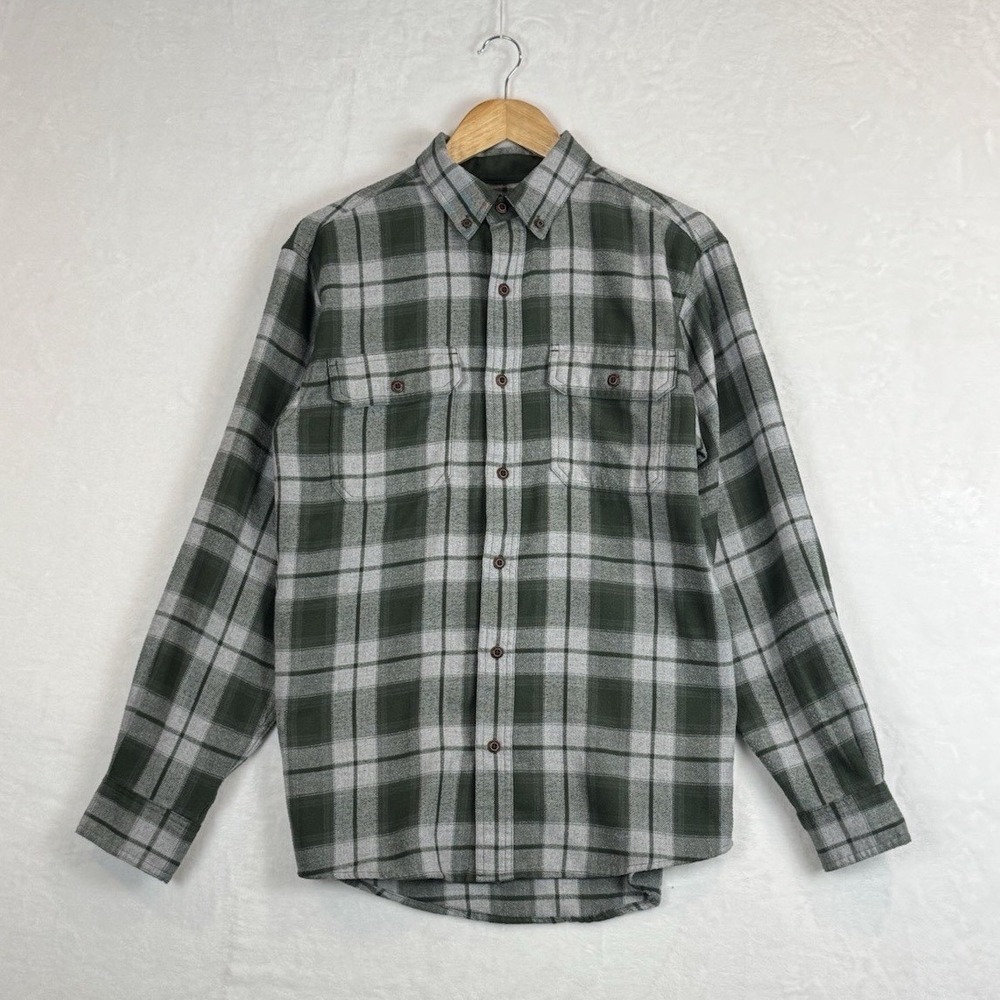 Red Head Green & White Plaid Flannel Long Sleeve Button Down Shirt Size Medium
